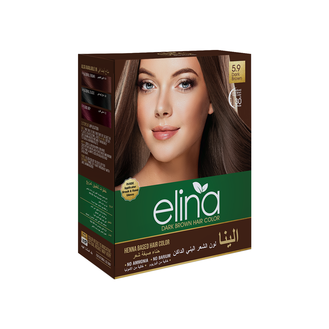 Elina Henna Based Hair Color Powder | Hair Color for Men & Women | Full Coverage of Grey Hair | Long Lasting | No Ammonia & No Barium | Pack of 6 (10g Each) - Dark Brown