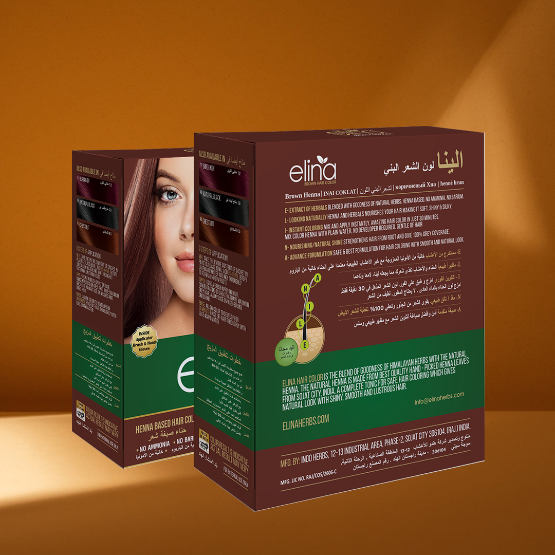 Elina Henna Based Hair Color Powder | Hair Color for Men & Women | Full Coverage of Grey Hair | Long Lasting | No Ammonia & No Barium | Pack of 6 (10g Each) - Brown