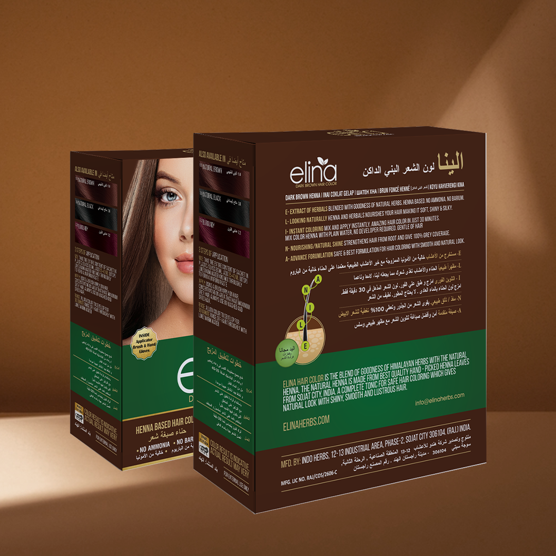 Elina Henna Based Hair Color Powder | Hair Color for Men & Women | Full Coverage of Grey Hair | Long Lasting | No Ammonia & No Barium | Pack of 6 (10g Each) - Dark Brown