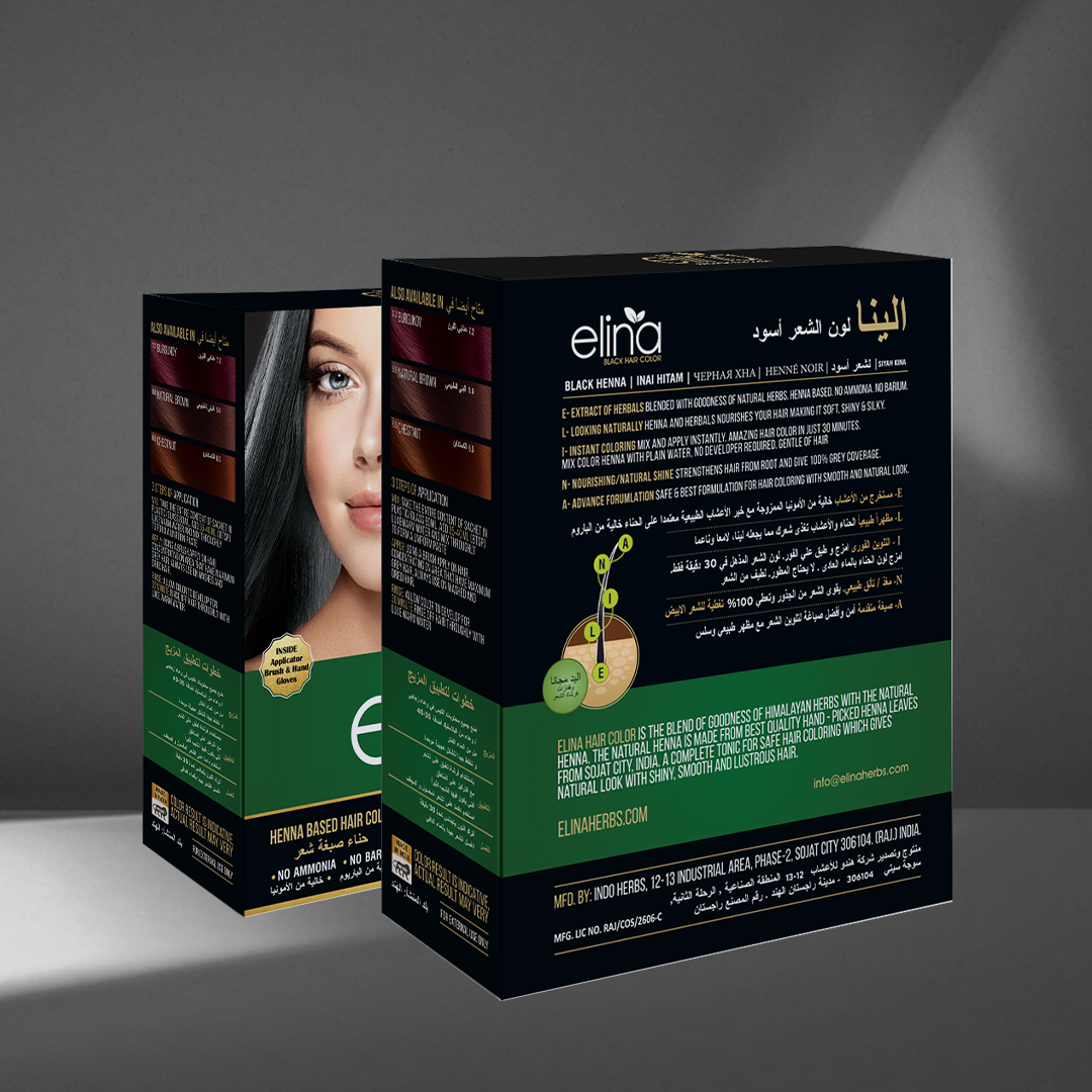 Elina Henna Based Hair Color Powder | Hair Color for Men & Women | Full Coverage of Grey Hair | Long Lasting | No Ammonia & No Barium | Pack of 6 (10g Each) Black