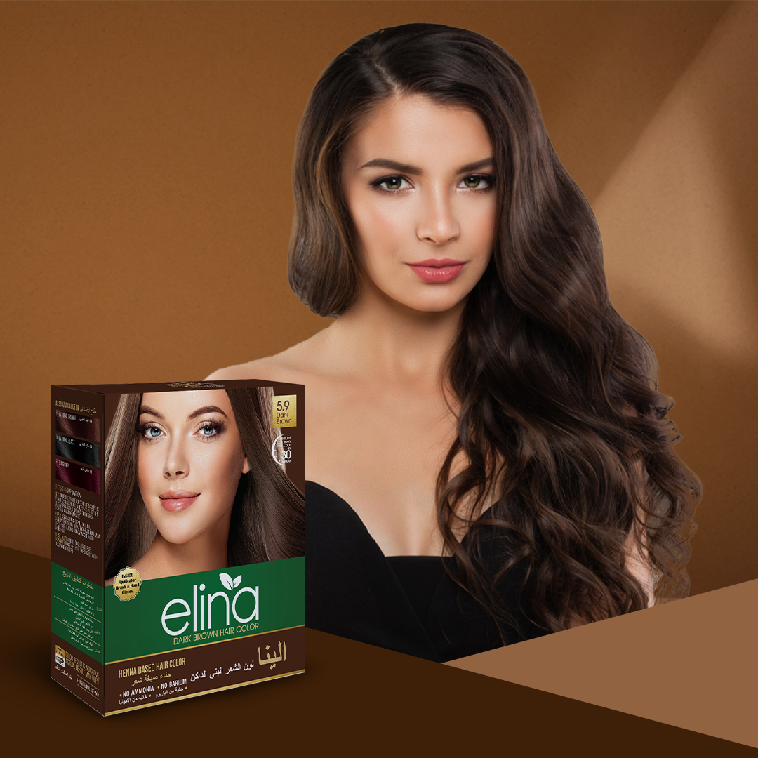 Elina Henna Based Hair Color Powder | Hair Color for Men & Women | Full Coverage of Grey Hair | Long Lasting | No Ammonia & No Barium | Pack of 6 (10g Each) - Dark Brown