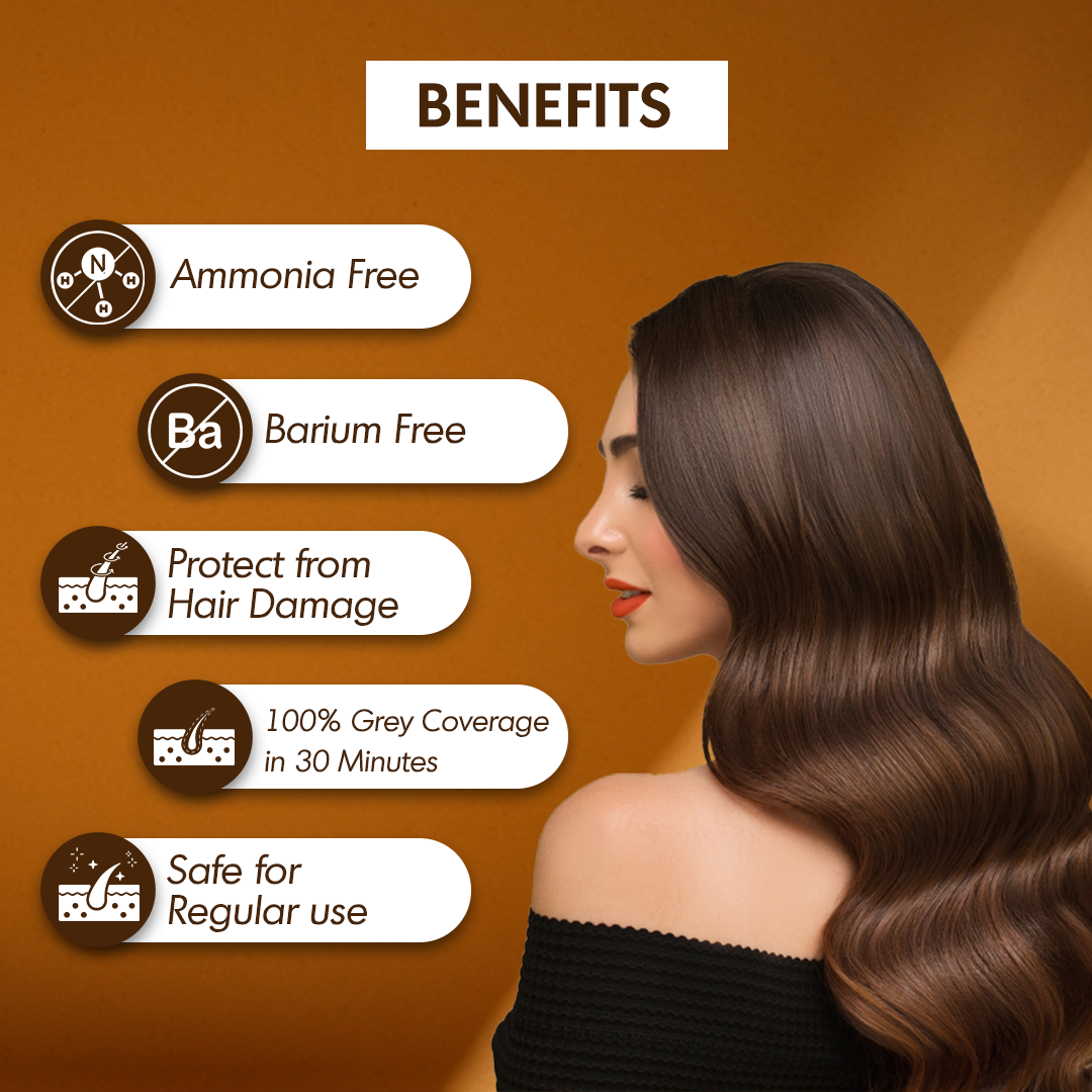 Elina Henna Based Hair Color Powder | Hair Color for Men & Women | Full Coverage of Grey Hair | Long Lasting | No Ammonia & No Barium | Pack of 6 (10g Each) - Brown