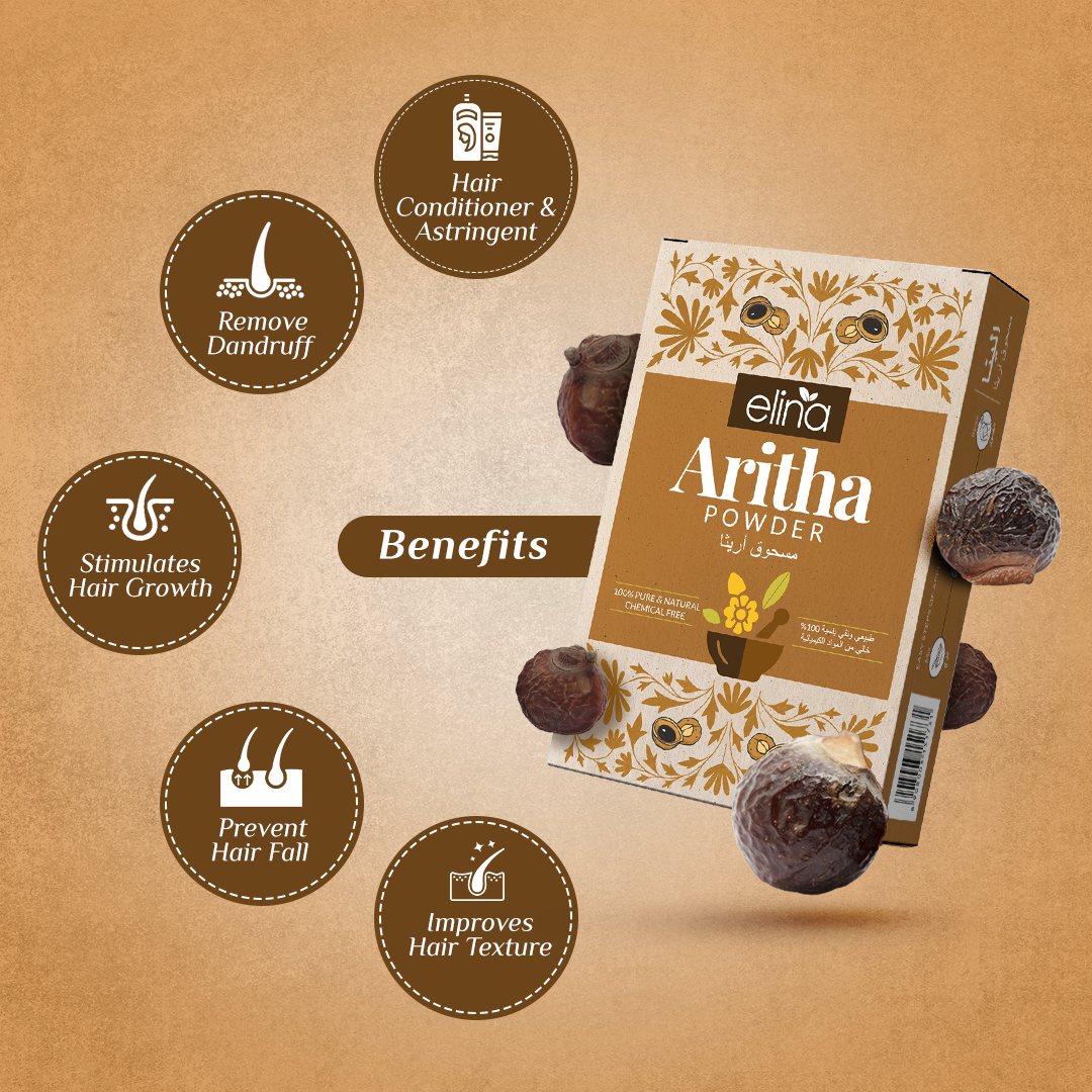 Elina Aritha Powder | 100% Pure and Natural | Aritha Powder for Hair | Natural Hair Conditioner| Sapindus Mukorossi | 100 Grams