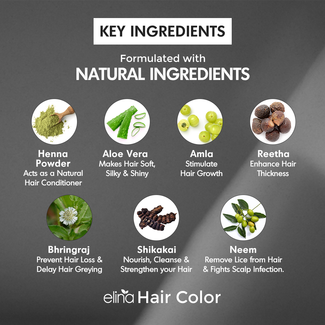 Elina Henna Based Hair Color Powder | Hair Color for Men & Women | Full Coverage of Grey Hair | Long Lasting | No Ammonia & No Barium | Pack of 6 (10g Each) Black