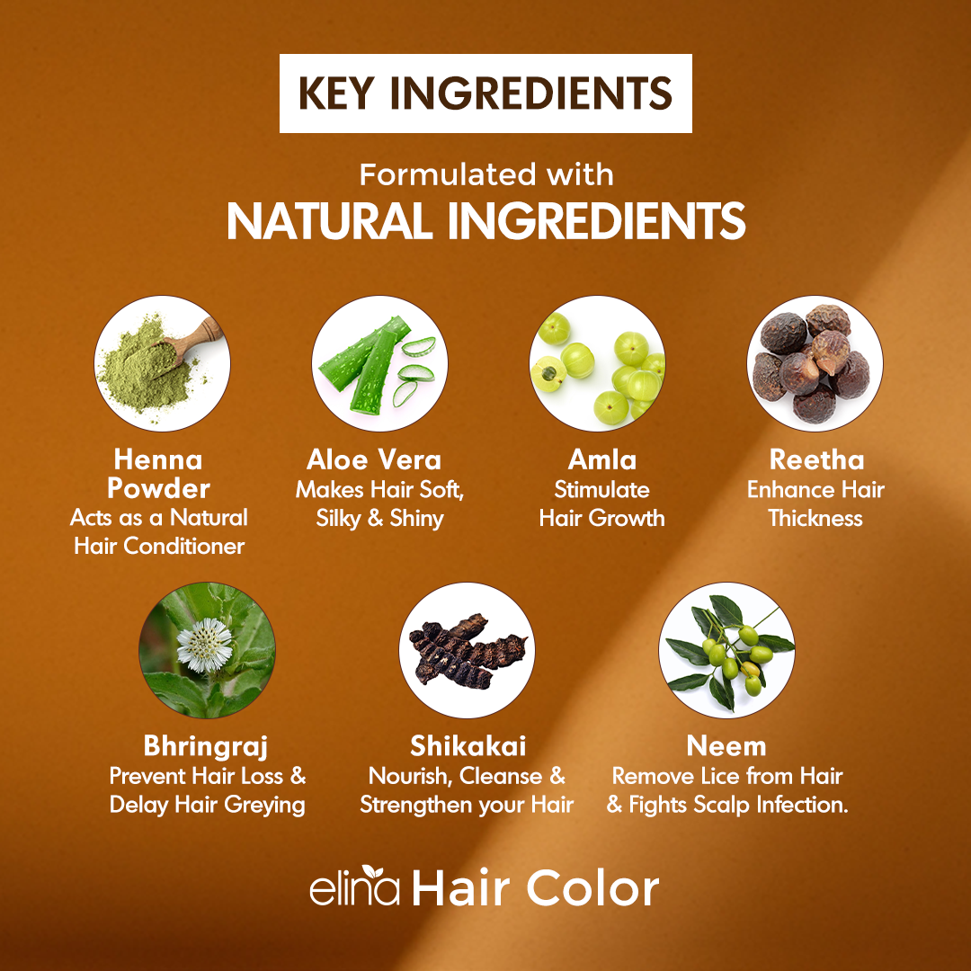 Elina Henna Based Hair Color Powder | Hair Color for Men & Women | Full Coverage of Grey Hair | Long Lasting | No Ammonia & No Barium | Pack of 6 (10g Each) - Brown