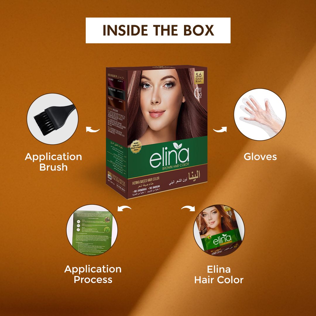 Elina Henna Based Hair Color Powder | Hair Color for Men & Women | Full Coverage of Grey Hair | Long Lasting | No Ammonia & No Barium | Pack of 6 (10g Each) - Brown