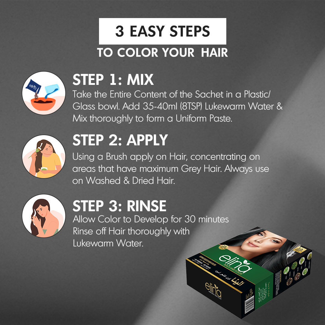 Elina Henna Based Hair Color Powder | Hair Color for Men & Women | Full Coverage of Grey Hair | Long Lasting | No Ammonia & No Barium | Pack of 6 (10g Each) Black