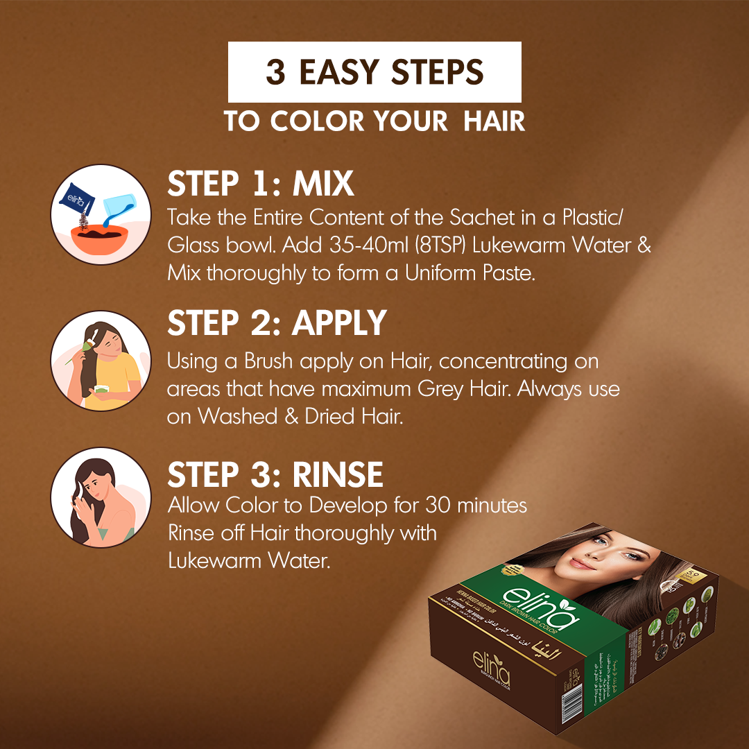 Elina Henna Based Hair Color Powder | Hair Color for Men & Women | Full Coverage of Grey Hair | Long Lasting | No Ammonia & No Barium | Pack of 6 (10g Each) - Dark Brown
