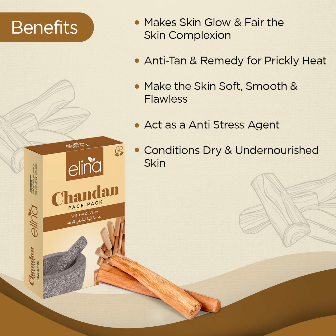 Elina Chandan Face Pack with Aloe Vera | Ready to Use Face Pack for Instant Glow, Hydration & Tan Removal | Sandalwood Powder with Aloe Vera for Oil Control, Natural Skin (100gm)