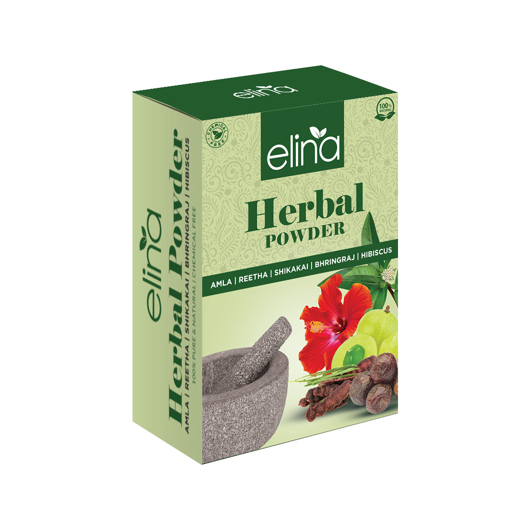 Elina Organic Amla Reetha Shikakai Bhringraj Hibiscus Powder for Hair Care, Healthy Scalp, Helps to Control Dandruff, No Chemicals, Hair Mask for Frizzy Hair, Pure Herbal Combo 50gm each x 5 (250g)