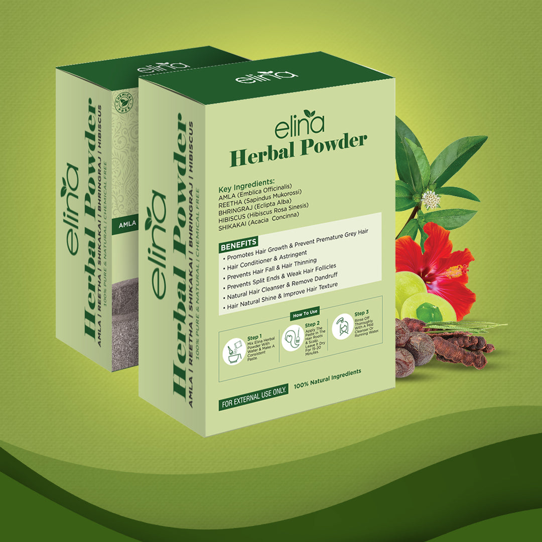 Elina Organic Amla Reetha Shikakai Bhringraj Hibiscus Powder for Hair Care, Healthy Scalp, Helps to Control Dandruff, No Chemicals, Hair Mask for Frizzy Hair, Pure Herbal Combo 50gm each x 5 (250g)