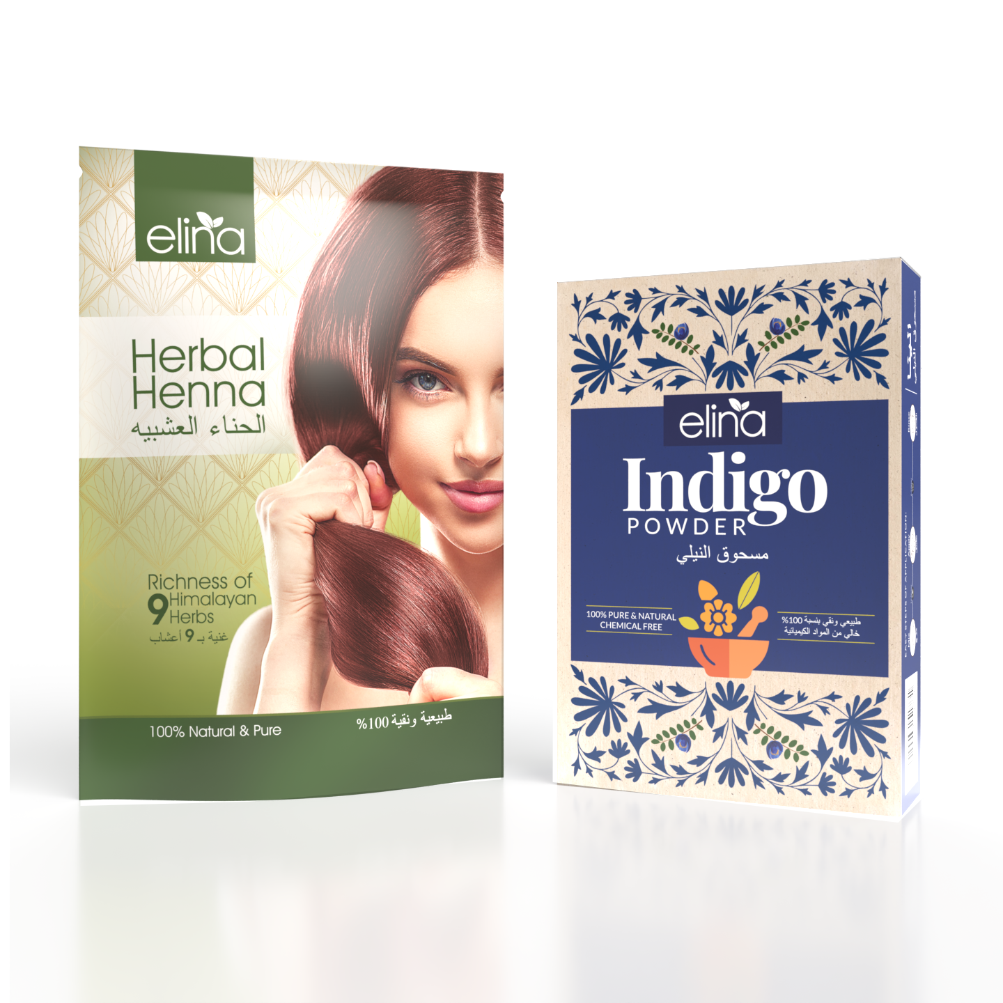 Elina Organic Indigo Powder and Herbal Henna Powder Combo | 100% Pure & Natural Chemical free | Henna & Indigo Powder for Black Hair Color (250gm)