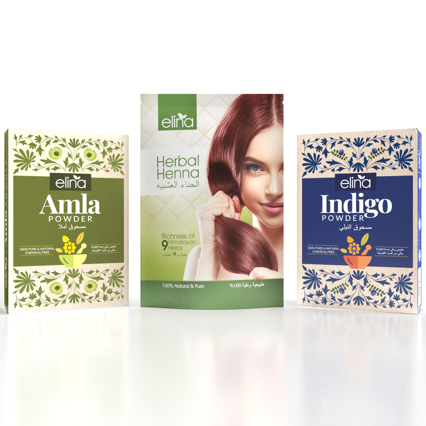 Elina 100% Natural Hair Color Kit: Henna, Indigo, and Amla Powder Combo for Rich Black and Brown Shades | Organic, Chemical-Free Hair Dye | Nourishing and Conditioning (350g)