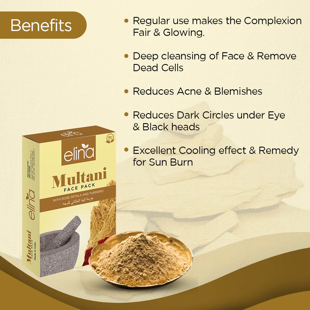 Elina Multani Mitti Face Pack with Rose Petals & Turmeric | Deep Cleansing & Brightening | Oil Control & Acne Care | Ready-to-Use Skin Detox Formula | Natural Face Mask (100gm)